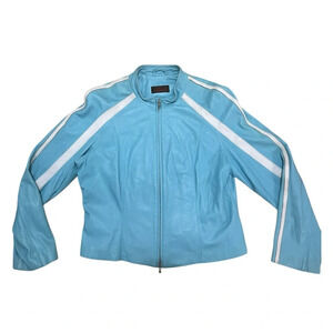 Y2K Danier Blue Leather Biker Racking Jacket